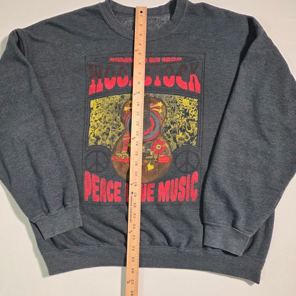 Mens‎ Woodstock Peace Love Music Graphic Sweatshirt Charcoal Gray Large - Picture 3 of 7